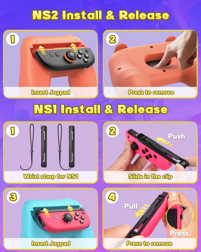 FYOUNG [Both for Switch 2 and 1] Hand Grips for Nintendo Switch 2/Switch Controllers, Comfortable Grip for Joycon 2&for Joy con Accessories, Ergonomic Handle Holder Reduces Hand Fatigue - Image 3